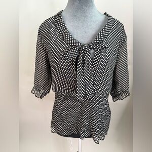 Hot Tempered Black and White Polka Dot Tie Neck Blouse